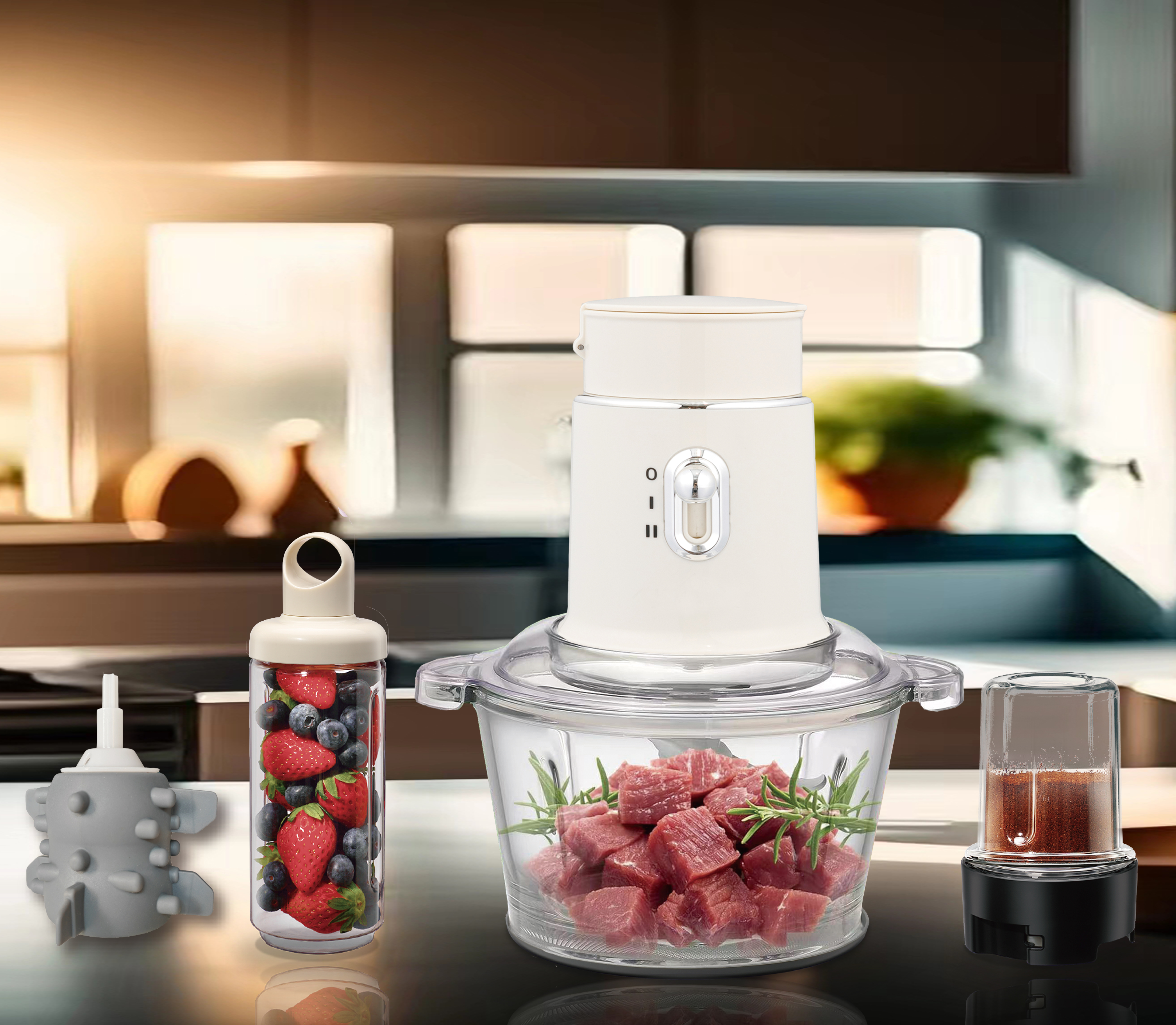 Mezcladora de batidos multifuncional de nuevo estilo, trituradora de alimentos, procesadora de alimentos combinada, licuadora eléctrica 4 en 1