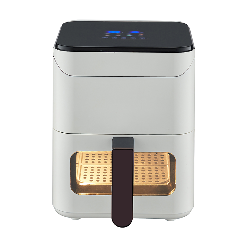 Freidora de aire multifunción con mango vertical de 3,8 L y tamaño cuadrado, visible al tacto, con pantalla LCD superior